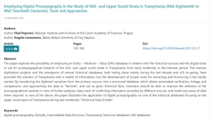 Publikace: Employing Digital Prosopography in the Study of Mid- and Upper Social Strata in Transylvania (Mid-Eighteenth to Mid-Twentieth Centuries): Tools and Approaches