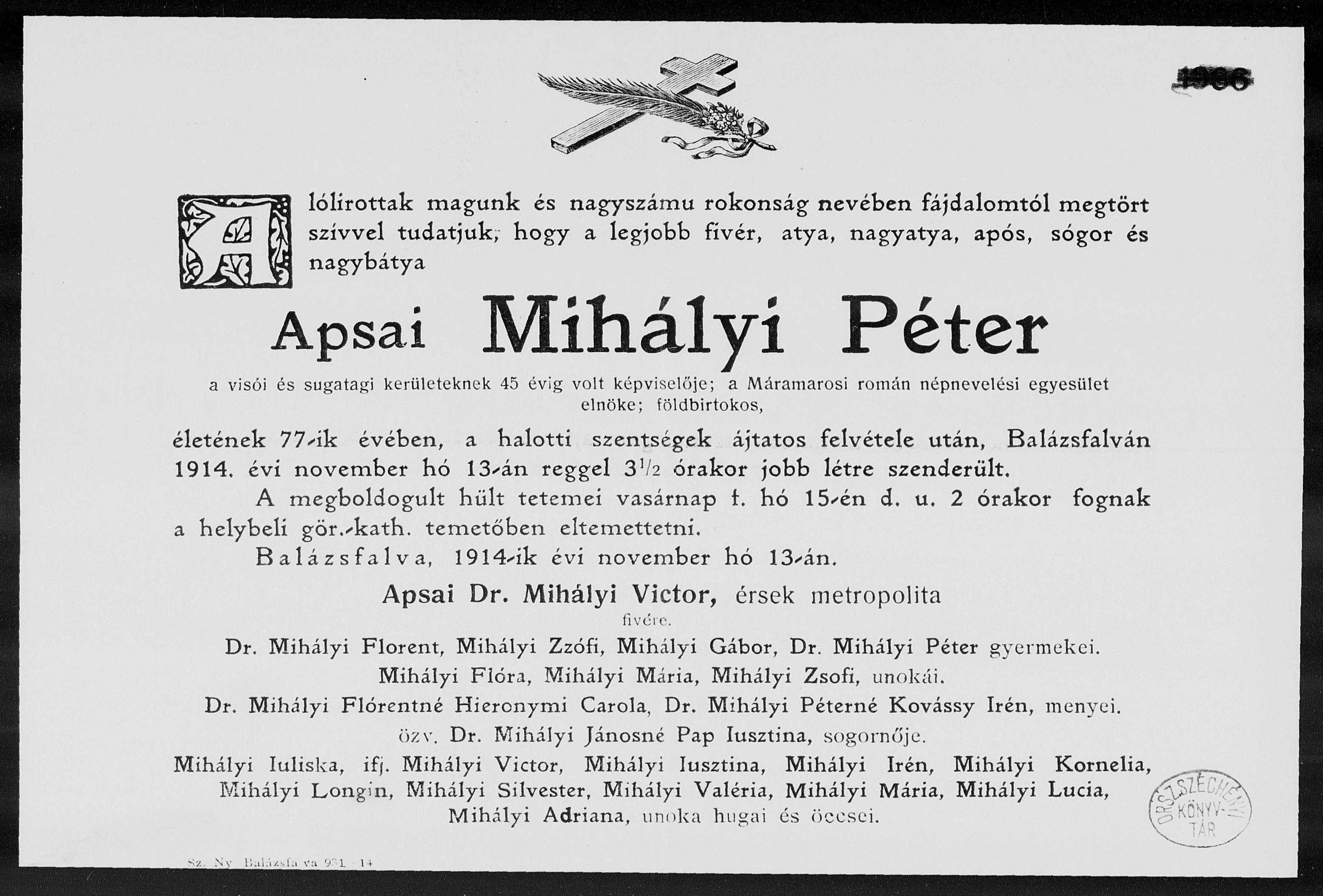 Petru Mihalyi - obituary_úmrtní oznámení