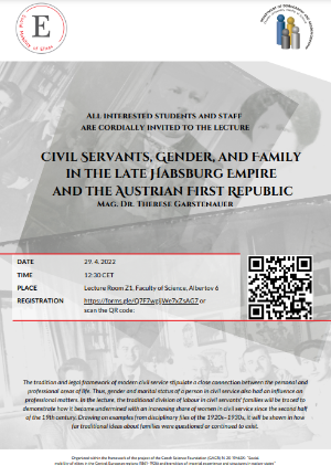Lecture: Civil Servants, Gender, and Family  in the late Habsburg Empire  and the Austrian First Republic